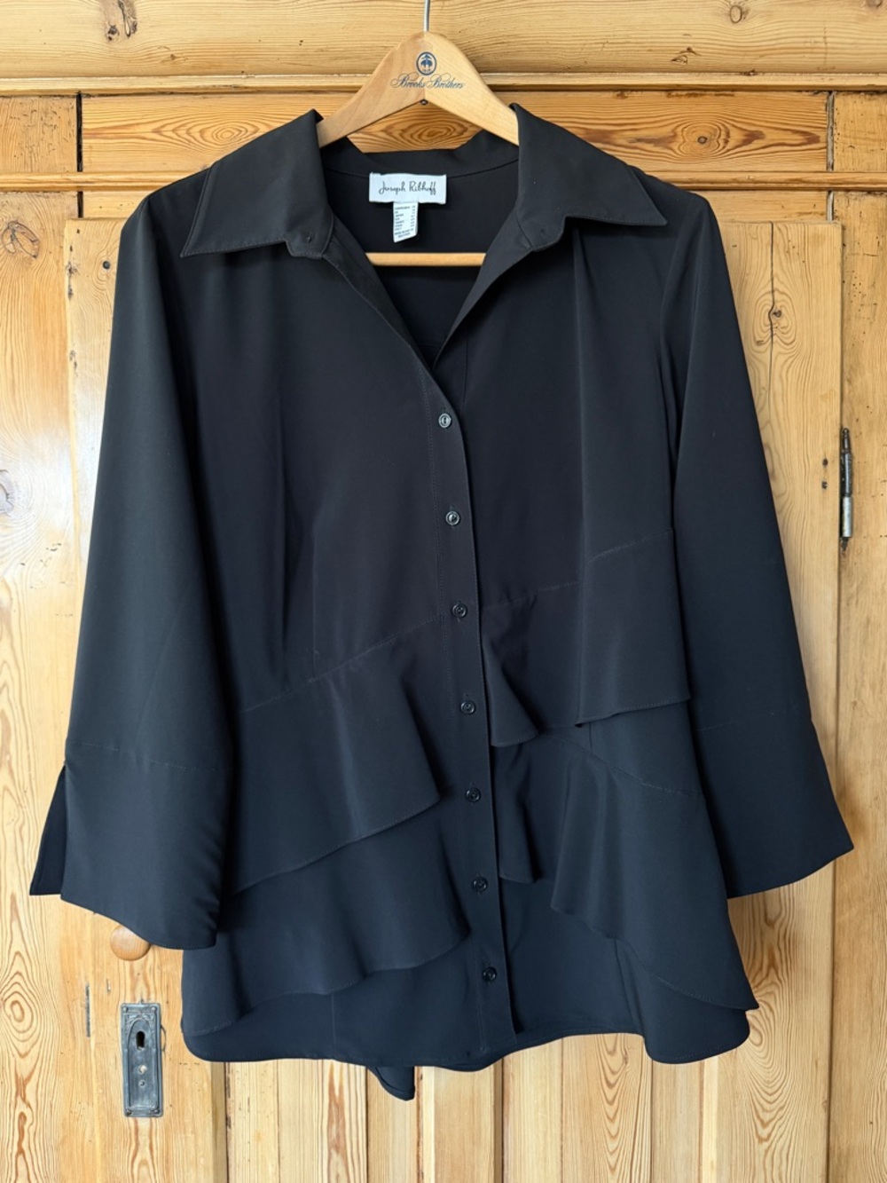 Joseph Ribkoff Black Layered Elegant Button-Up Blouse, EUC, like-new! Size 14.